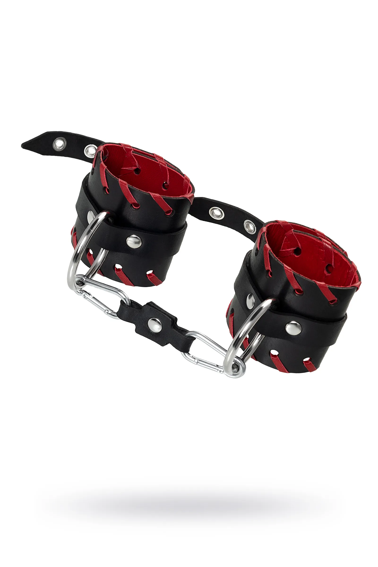 Наручники с красной окантовкой Pecado BDSM, натуральная кожа, черные
