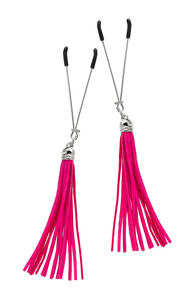 Зажимы на соски «вилки» с кисточками из замши Pecado BDSM, Фуксия