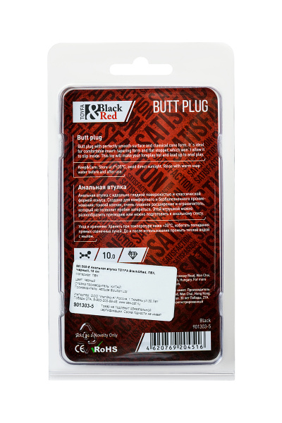 Втулка анальная TOYFA Black&Red, черный, 10,5 см, Ø 2