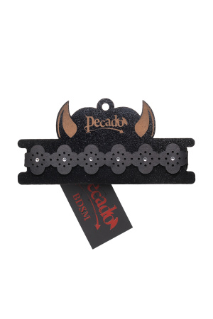 Чокер с узорами и стразами Pecado BDSM, натуральная кожа, черный